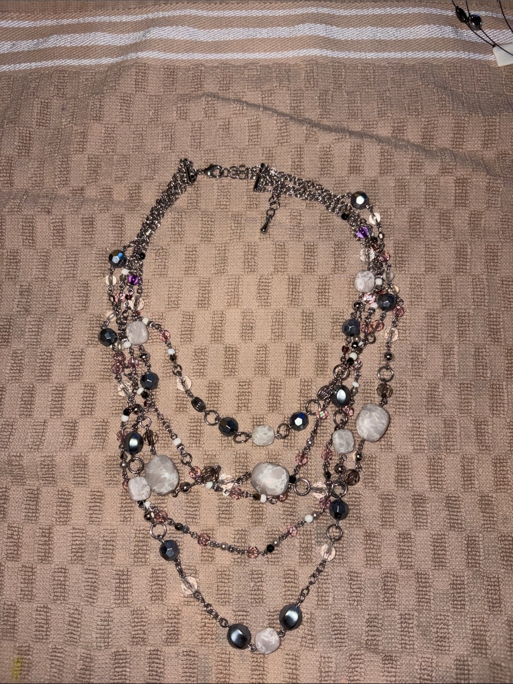 Lia Sophia Multi-Strand Beaded Statement Necklace in Gray and Pink